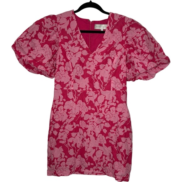 Avara Endless Rose Fuchsia Floral Puff Sleeve Mini Dress - Picture 1 of 5